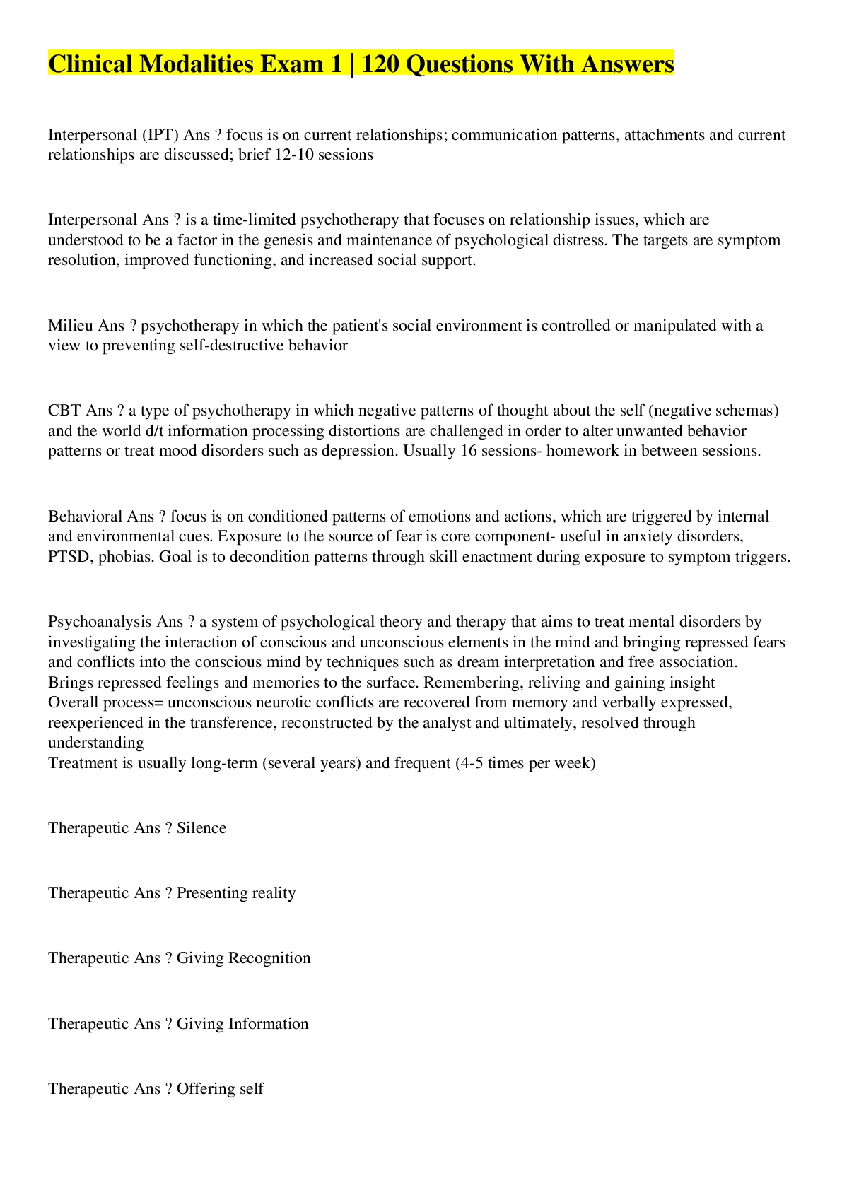 Preview image for Clinical Modalities Exam 1 | 120 Questions With Answers